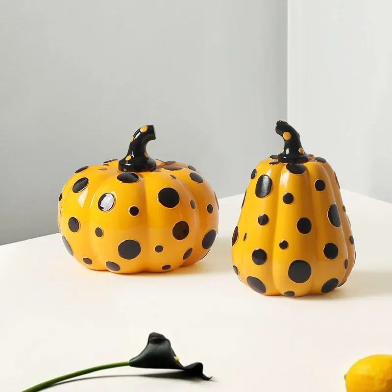 

Dotted Pumpkin Sculpture for Desk Decoration, Yellow Figurines, Home Decoration Accessories