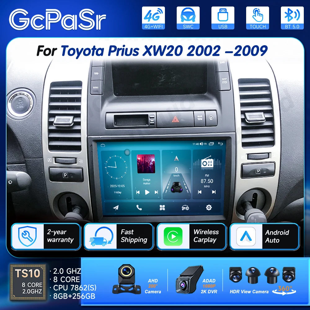 Wireless Carplay Autoradio Android 16 Car Radio For Toyota Prius XW20 2002 2003 2004 2005 2006 2007 2008 2009 Stereo Auto Screen