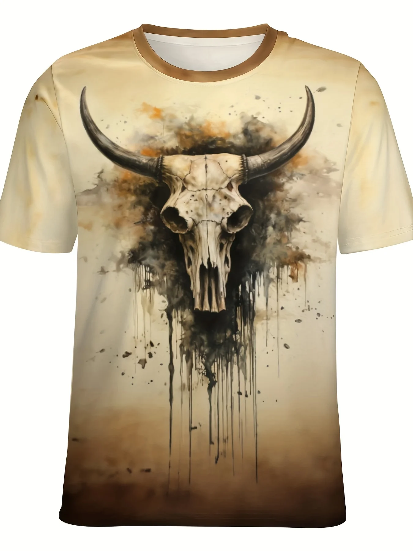 Vintage T-Shirt For Men Deer Skull Pattern Tee Cowboy 3D Printing Casual Round Neck Shirt Harajuku Oversized Men's Clothing Tops