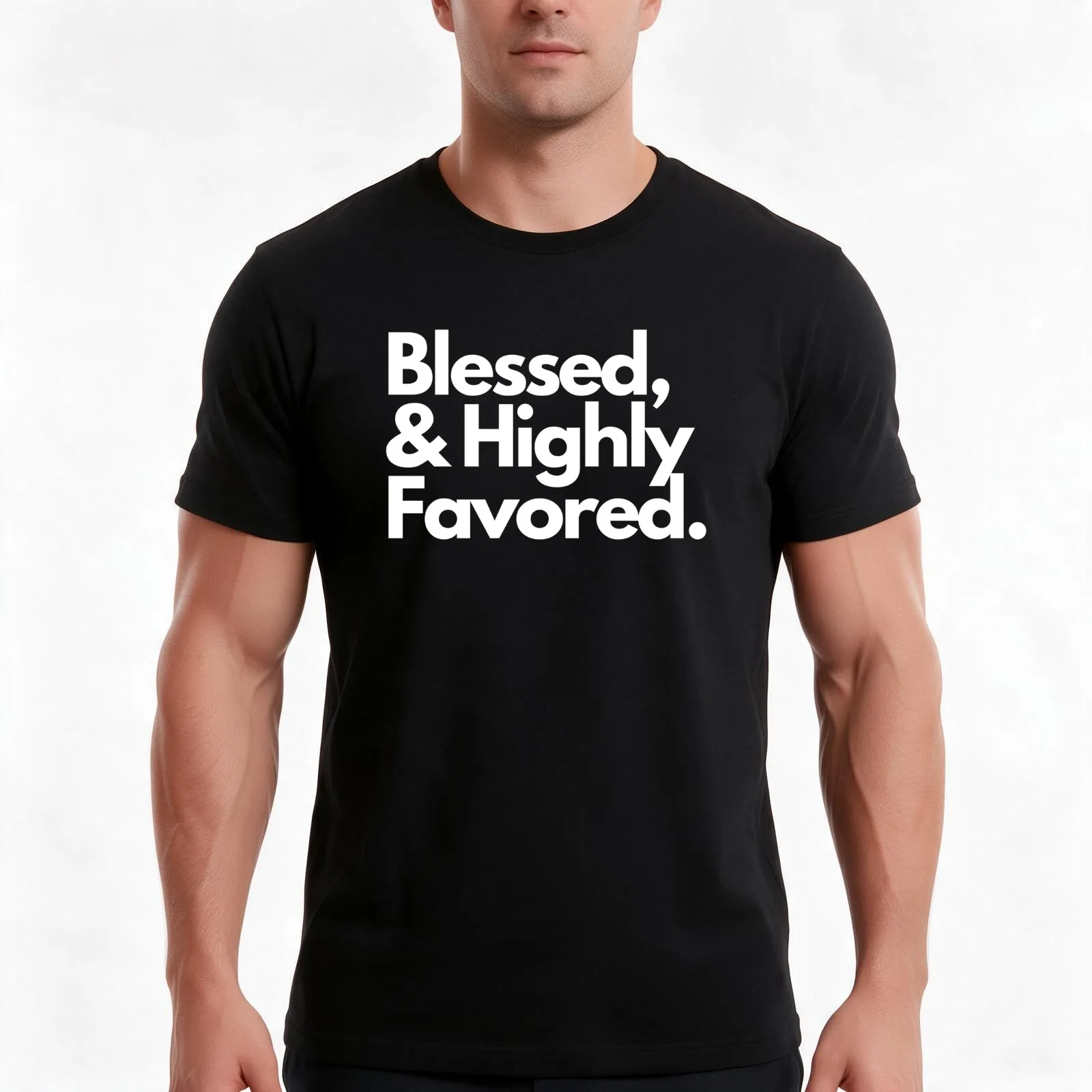 Blessed and Highly favored christian-sticker T-Shirt, Summer Casual Cotton Tee, Oversized Streetwear Tops, Vintage Graphic Print