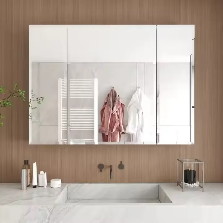 Modern Wall Mounted Bathroom Vanity Mirror Cabinet with Illuminated Plywood Carcase