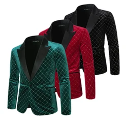 2024 New Autumn Fashion Diamond Grid Traje Formal Para Hombre Suit for Men,red Green,and Black Casual Mens Blazer Eur Size S-2XL