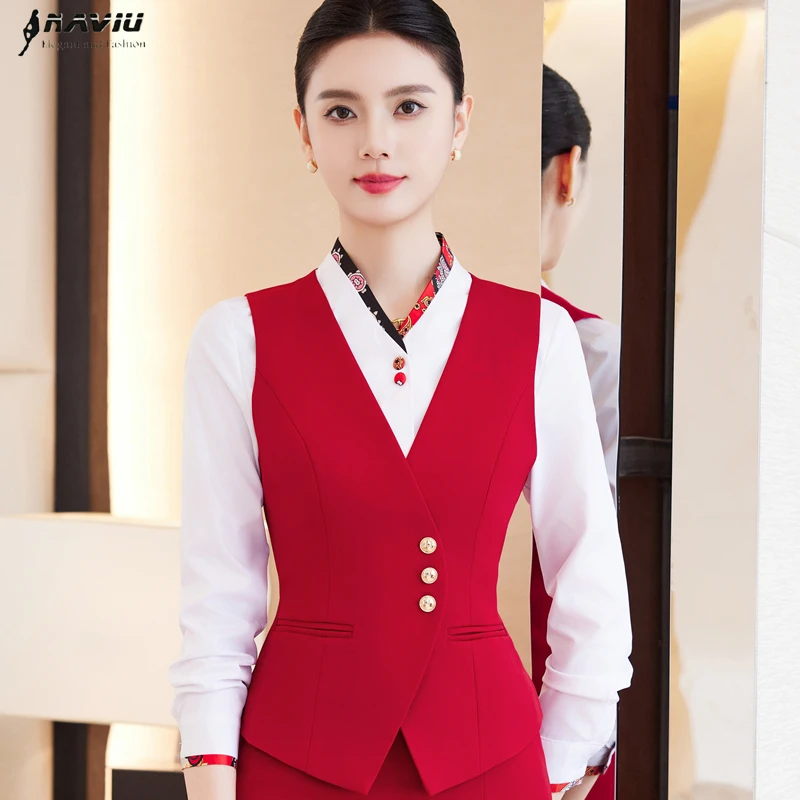 

NAVIU Women's Sleeveless Vest Jacket Autumn Spring Style Fashionable Polyester Fiber Temperament V Neck Formal Vest Coat