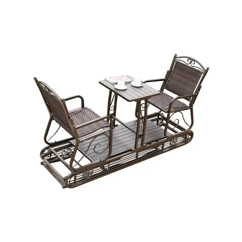 Outdoor Four-Person Rocking Chair Rattan Chair Outdoor Balcony Glider Double Swing Courtyard Garden Power Rocking Chair