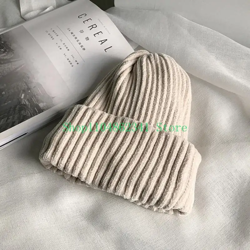 652F Winter Harajuku Knitted Hat Women Warm Thick Chenille Skullcap