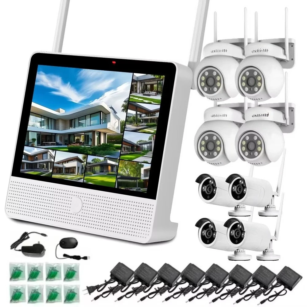 Wireless Security Camera System With Monitor PTZ and Bullet Camera Outdoor Waterproof Color Night Vision Wifi Connection