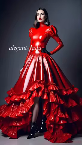 Custom Red Vintage Gothic Long-Sleeve Prom Dress Puffy Special Occasion Evening Gown Homecoming Prom Dress Leather Evening Gown