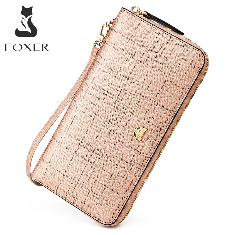 

FOXER Women Leather Large Wallet Lady Clutch Bag Purse Card Holder Passport Holder New Year Gift for Wife GF Lover