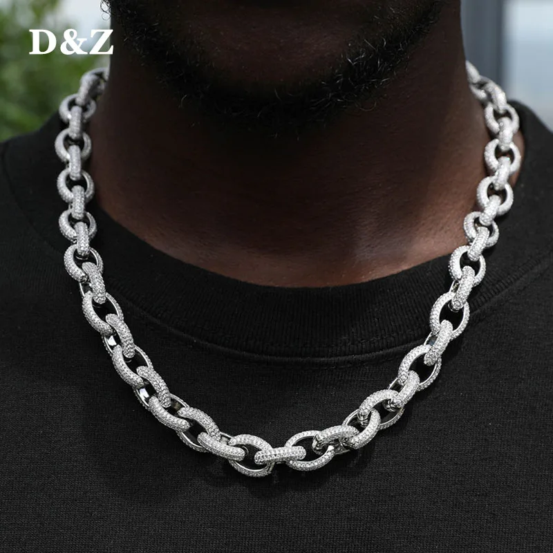 D&Z New 12mm Iced Out Cuban Chain Necklace With Spring Buckle Brass Material Iced Out Bling AAA CZ Stones For Men Women Jewelry