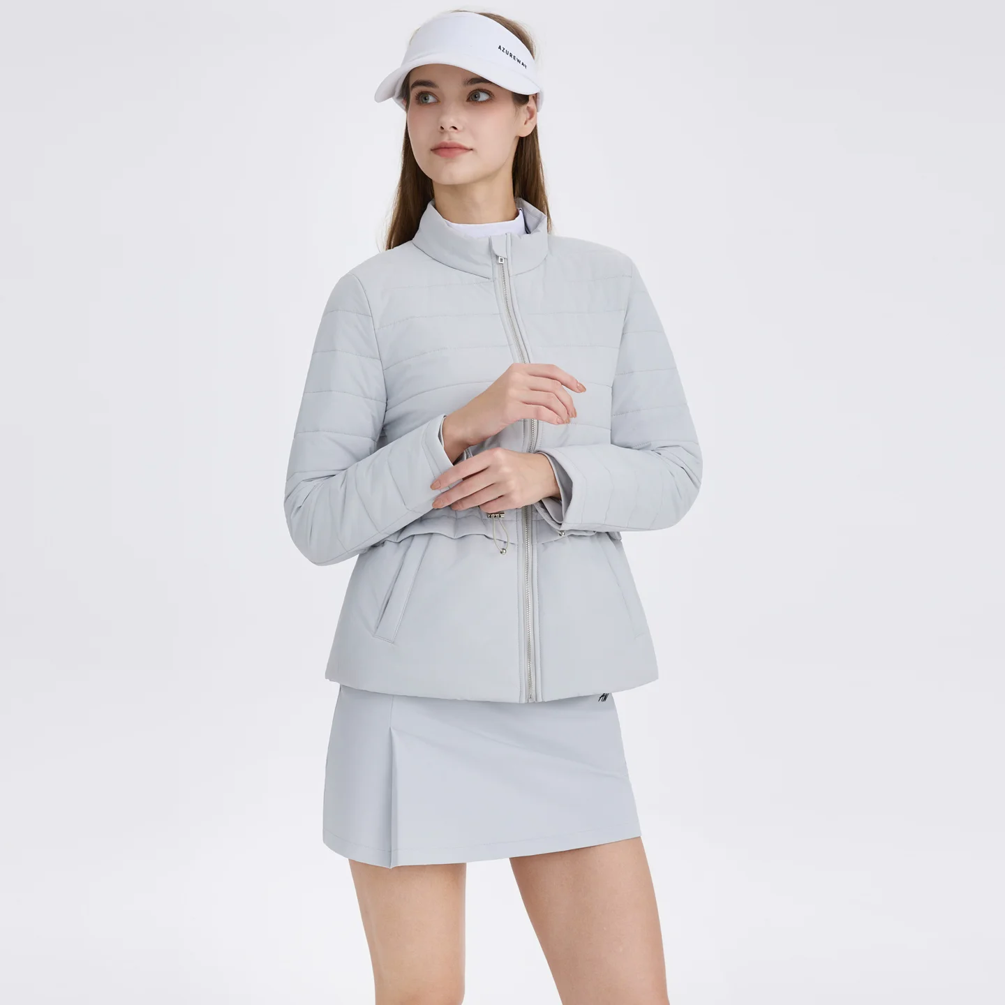 AW سترات نسائية للخريف والشتاء دافئة للرياضات الخارجية معطف مبطن سميك مخصر قابل للتعديل مقاوم للرياح وأكمام طويلة باللون الرمادي #2