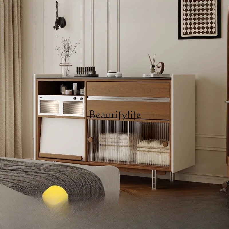 

French retro cherry wood bedroom end cabinet multi-storage drawer wall low cabinet