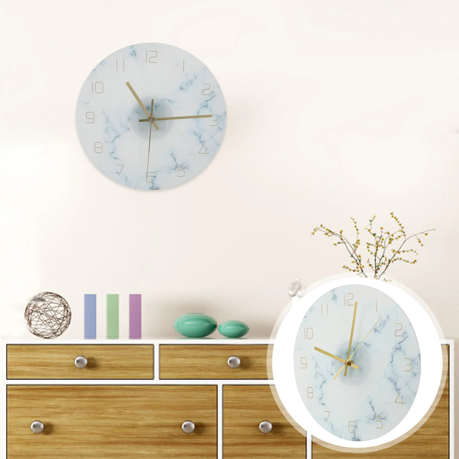 

Nordic Style Marble Wall Clock Silent Mute Hanging Clock Decorative Wall Art for Living Room Bedroom Kitchen Sofa