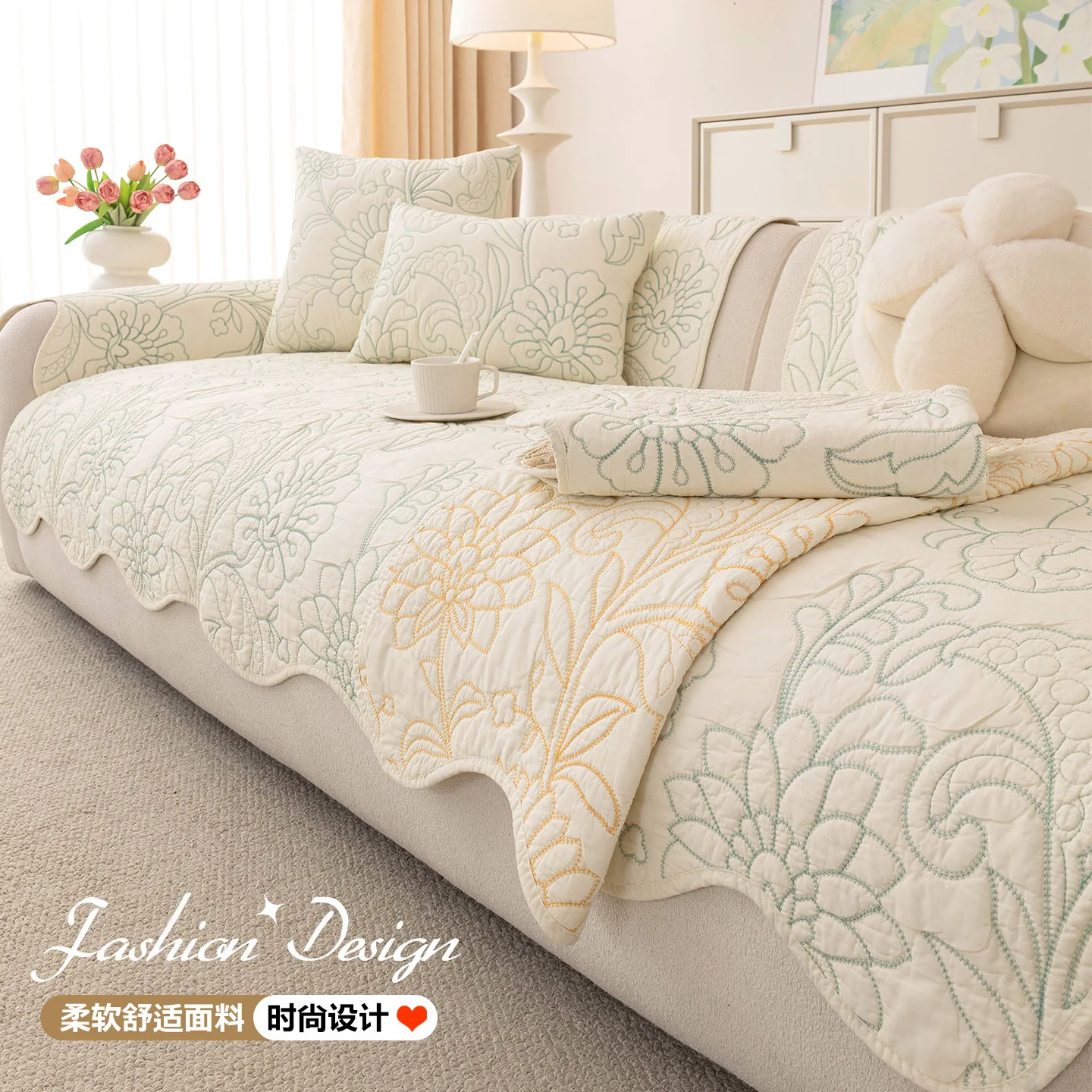 Washable Cotton Sofa Cushion All Season Universal Seat Pad Couch L Shaped Sectional Non-slip Dustproof Sofa Cover