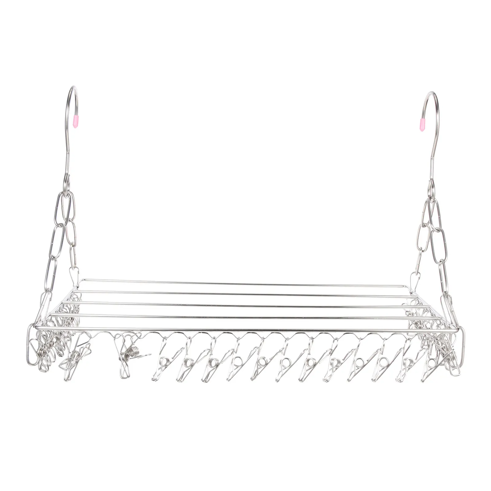 Stainless Steel Sock Drying Rack 36 Clips Hanger Windproof Silver Versatile Season Home Clothes Organizer Anti Slip