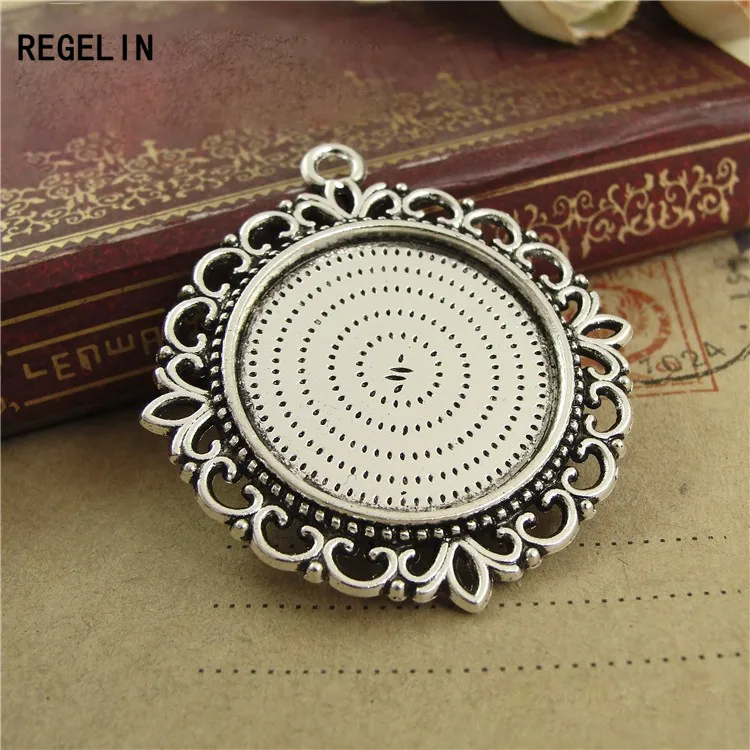 REGELIN 10pcs/lot Inner 25 MM Double sided Pendant Setting Cabochon Cameo Blank Base Tray Diy Jewelry Making Findings