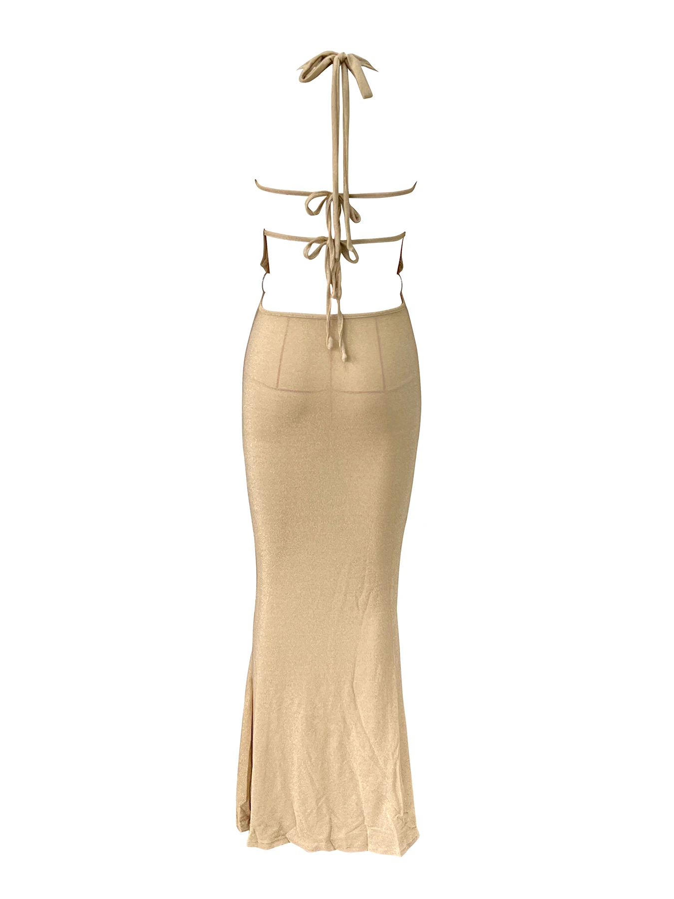 2025 Autumn Knitted Cut Out Women Long Skirt Sexy Vacation Sliming Dress Set Lady Relax High Street Female Clothing Getways New