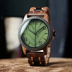 Bobo Bird Reloj de pulsera de madera para hombre, cronógrafo de cuarzo, diseño de esfera de hoja, soporte OEM personalizado, envío directo