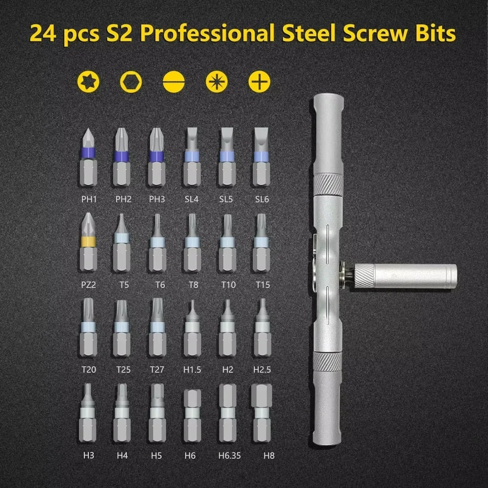 24 in 1 Multifunction Ratchet Screwdriver Set with S2 Magnetic Bits Compact Precision Repair Tool Kit for PC Desktop & Home DIY‌
