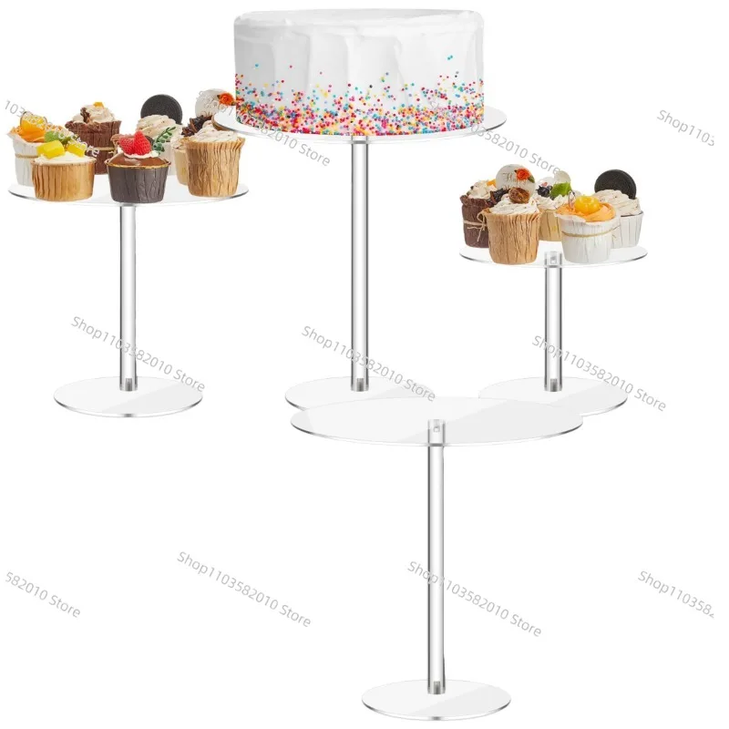 6-Pack Clear Acrylic Cake Stand, Eco-Friendly Dessert Display Plates for Cupcakes Pizza, Transparent Party Serving Platter Set