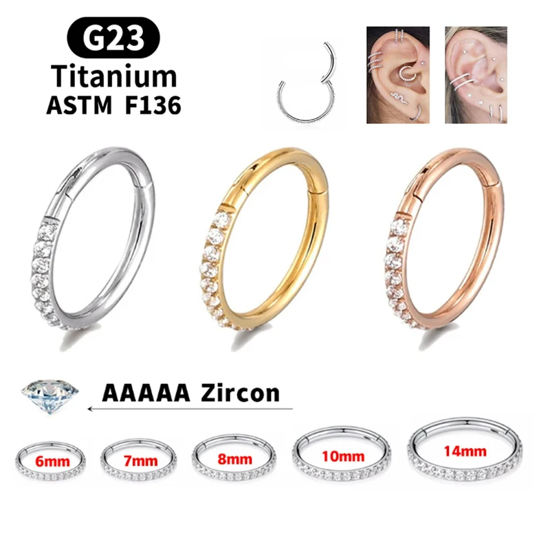 【セール中】女性用ラウンドチタンイヤリング,ノーズリング,ヒンジクリッカー,オープンダイヤフラム,ノーズフープ,ピアス,レディースジュエリー,g23,f136,16g