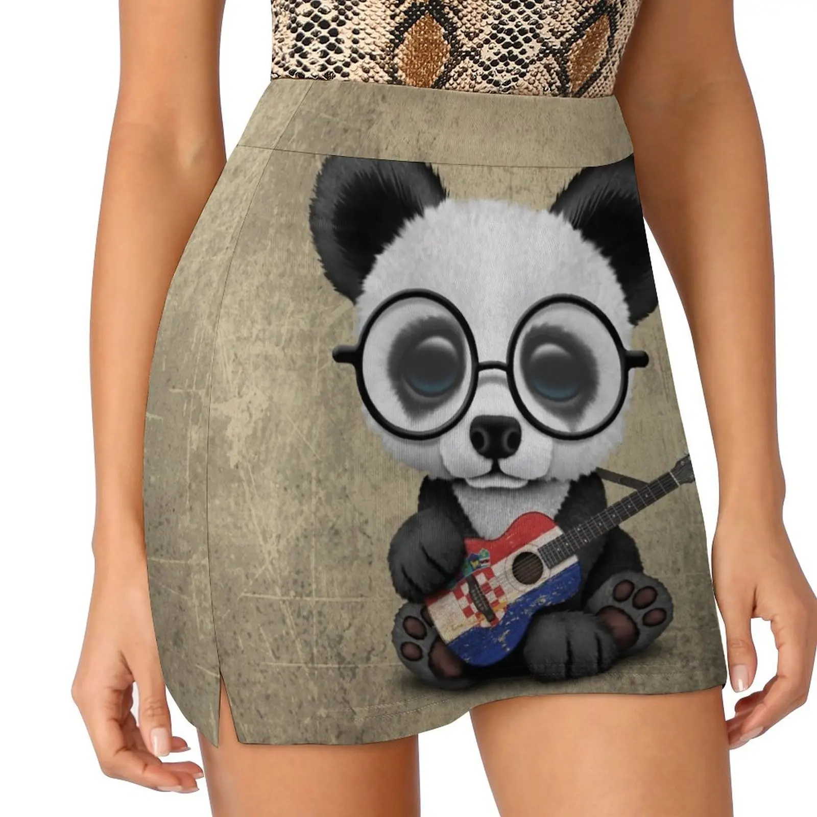 

Baby Panda Playing Croatian Flag Guitar Mini Skirt korean women's clothes Woman skirt