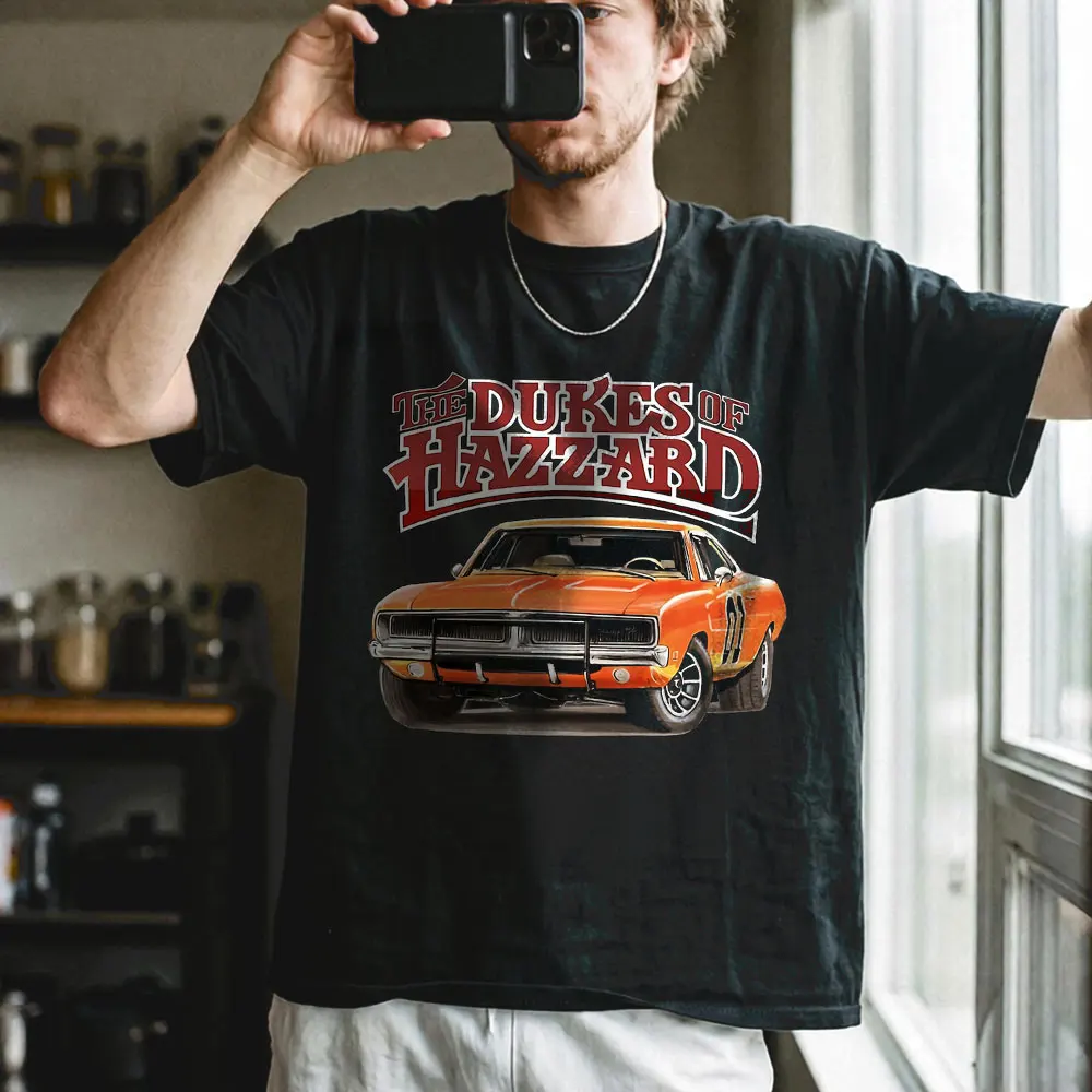 Retro Dukes of Hazzard Vintage Hazzard County Racing Graphic T-Shirt, General Lee 01 Muscle Car Tee, Classic 80s TV Fan Gift