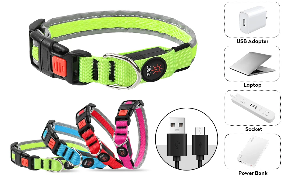 LED-Hundehalsband, USB-aufladbar, leuchtendes Haustierhalsband, leuchtendes, verstellbares, weiches Sicherheitshalsband für kleine und mittelgroße Hunde – Detail 1