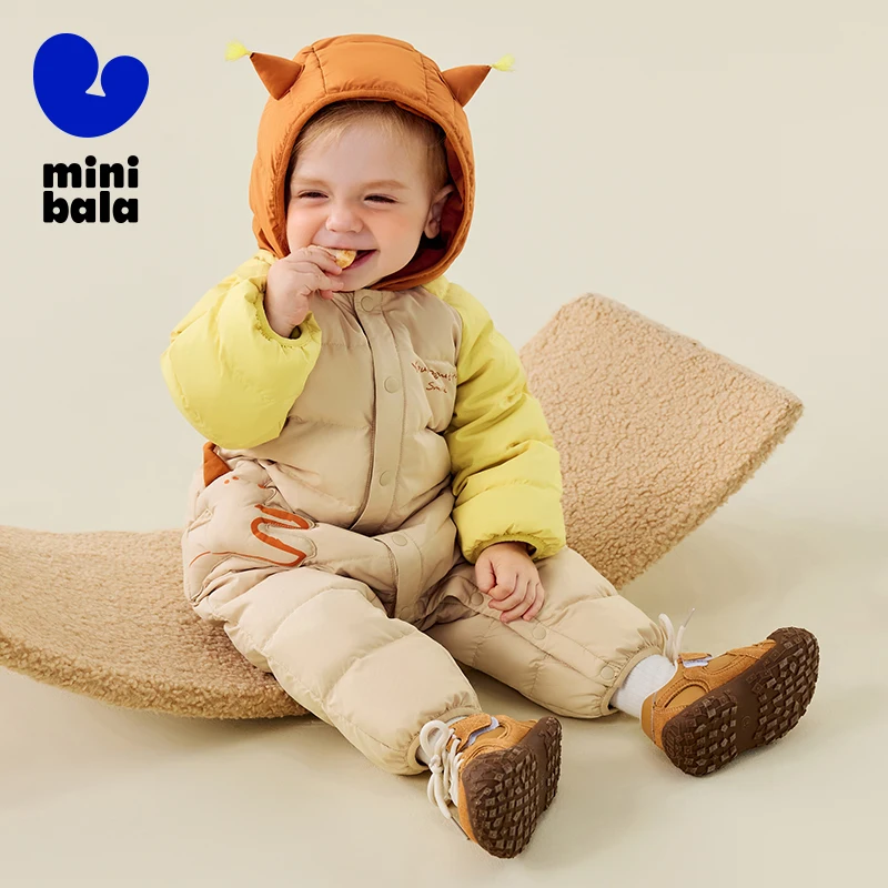 

Mini Bala пуховый комбинезон для малышей 2025, зимний водонепроницаемый теплый цельный костюм с защитой живота