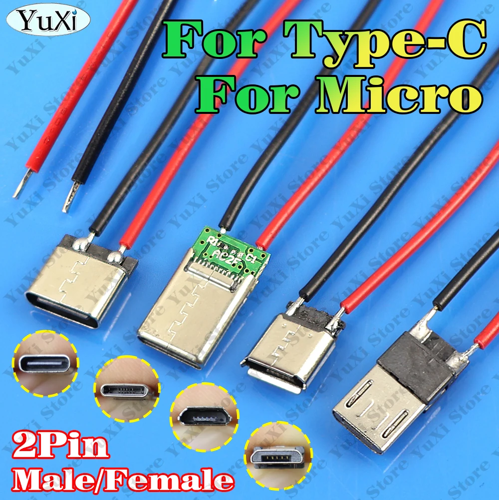 USB Type-C Micro 2Pin Soldered Male Female Plug-in Board Fast Charging Socket USB-C Welding Wire Connector Jack Tail Plug