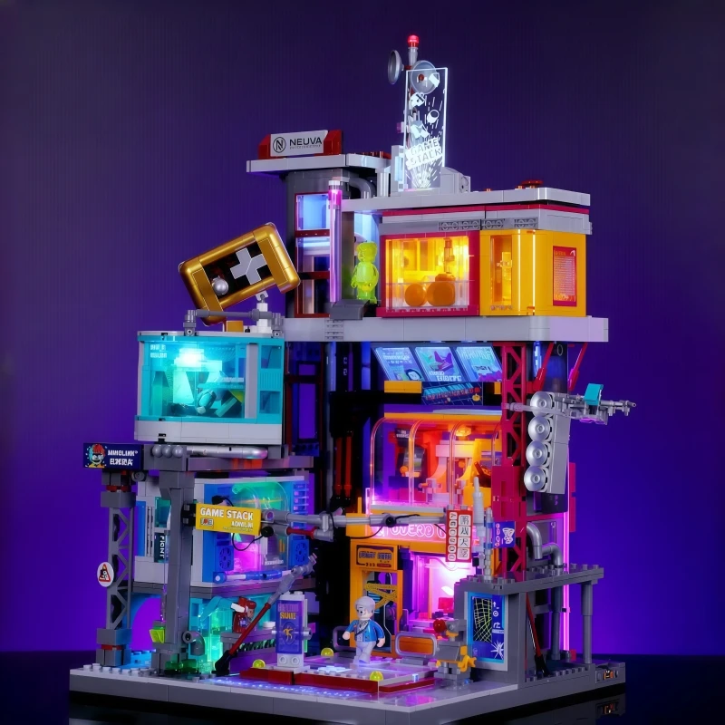 

New Cyberpunk Series Game Hall Building Blocks Large Assembly Lighting Street View Puzzle Toys Model Ornaments Collection Gifts