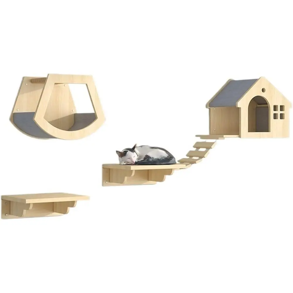

Vertical Wooden Cat Tree with Scratching Post, Nest, and Ladder for Play