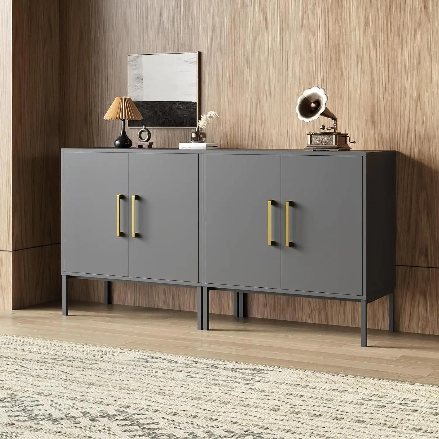 LYNSOM Set of 3 Accent Storage Cabinet with Doors and Adjustable Shelf, Freestanding Modern Sideboard Buffet Cabinet