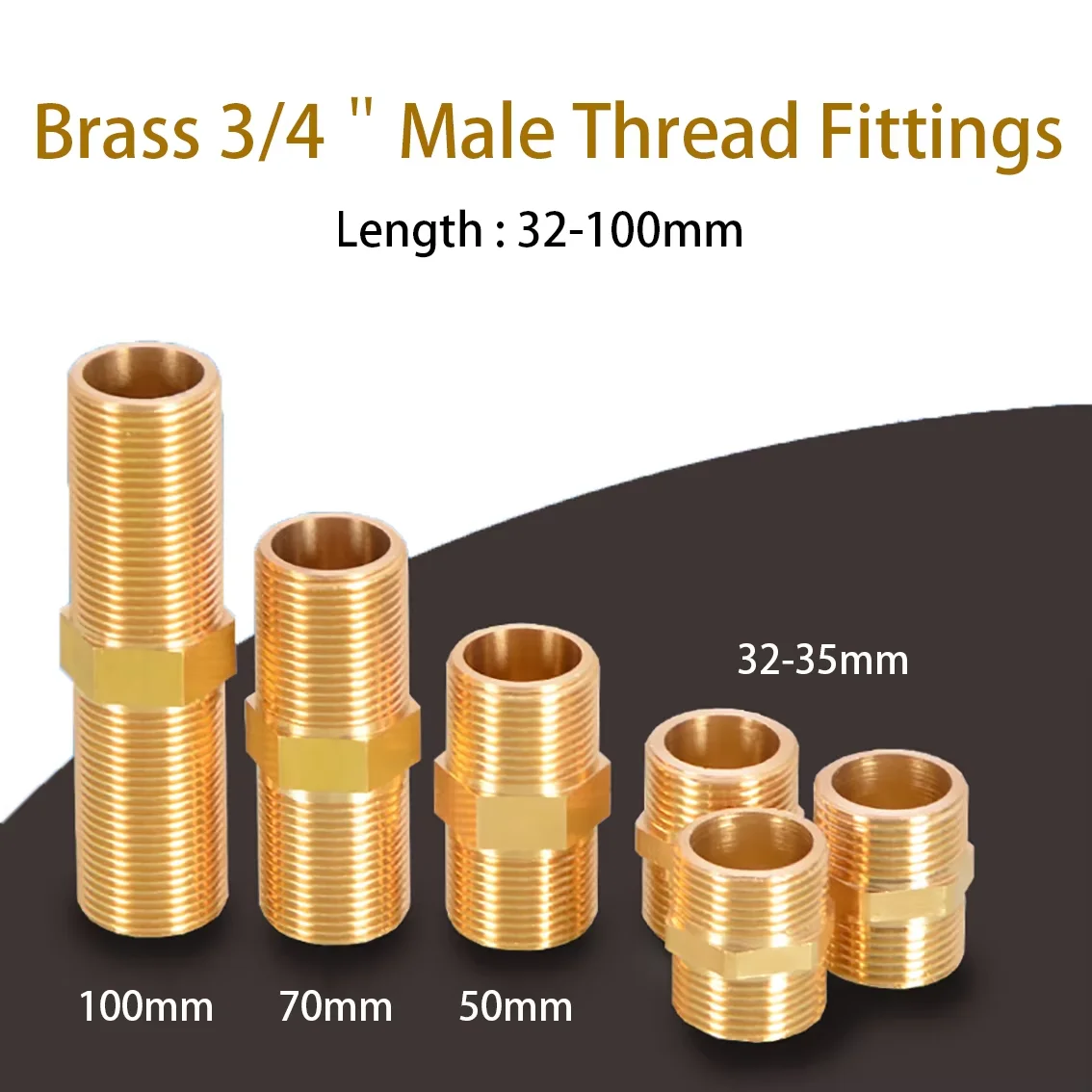 

3/4" Brass Double Male Thread Pipe Length 32/35/50/100mm Fittings Copper Connector Adapter Coupler Water Heater Inlet Connector