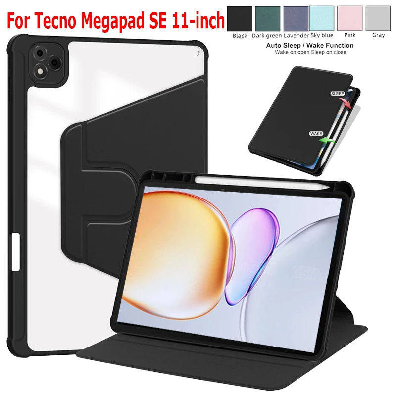 360 Rotation Acrylic Tablet Case for Tecno MegaPad SE 11 inch 2025 with Pencil Holder