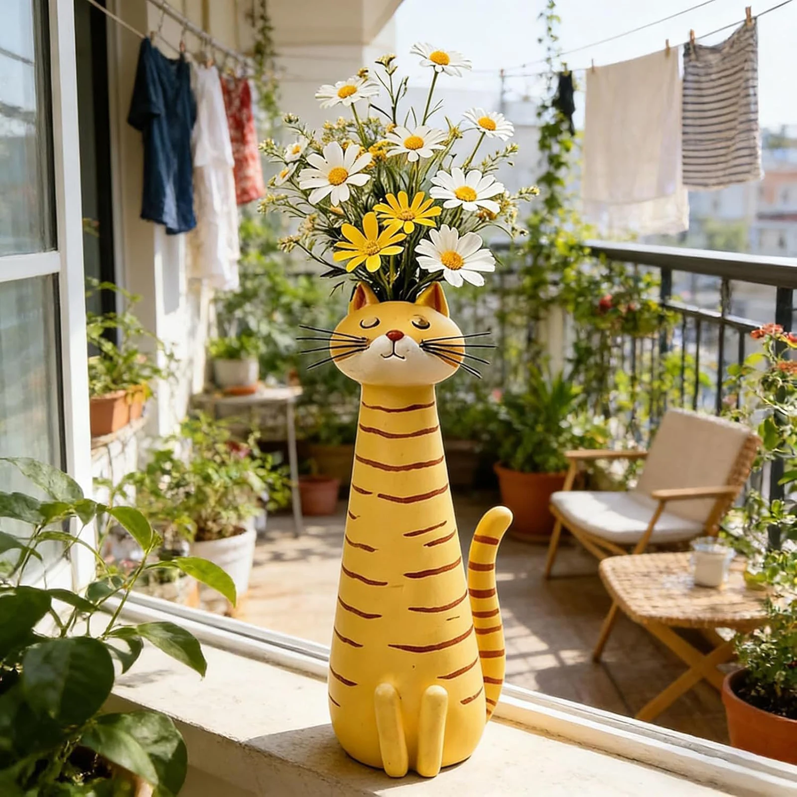 1Pcs Handcrafted Novelty Cat Vase Creative Ornament Whimsical Resin Cat Flower Vase Aesthetic Table Decor for Flowers/Accessory