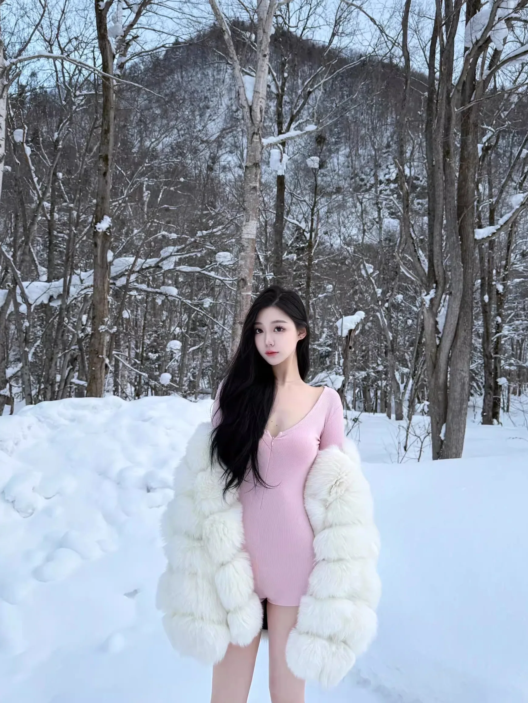 

Сексуальный обтягивающий розовый комбинезон на молнии Long Sve Onesie ort Pants Studio Snow Scene He Mu Faion Set Casual Sle Four Seasons Universal