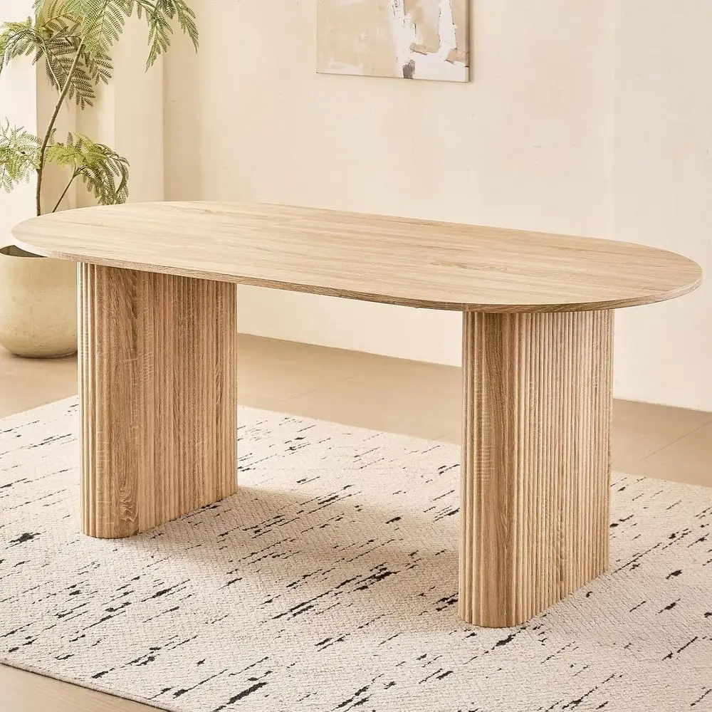 70.9 Solid Wood Dining Table with Rounded Edges, Fully Assembled Base, Natural Finish Kitchen Table for Easy Setup