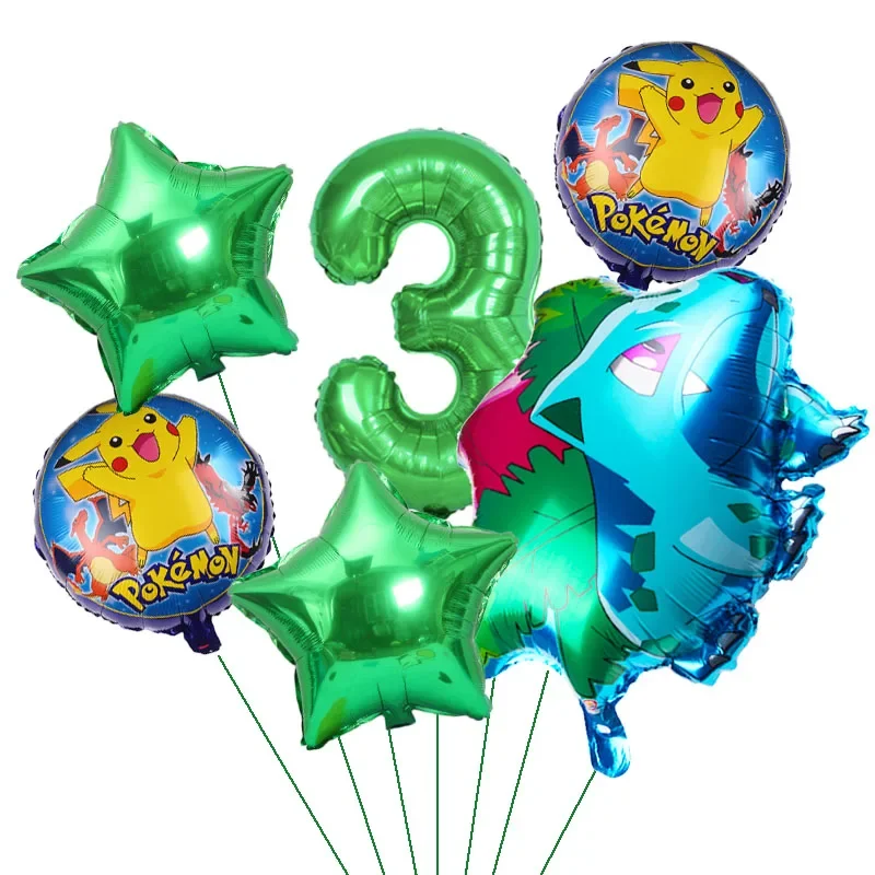 6 Pcs Pokemon Party Balloons Pikachu Squirtle Balloon Kids Birthday Party Decoration Supplies Baby Shower Decor Helium Globos