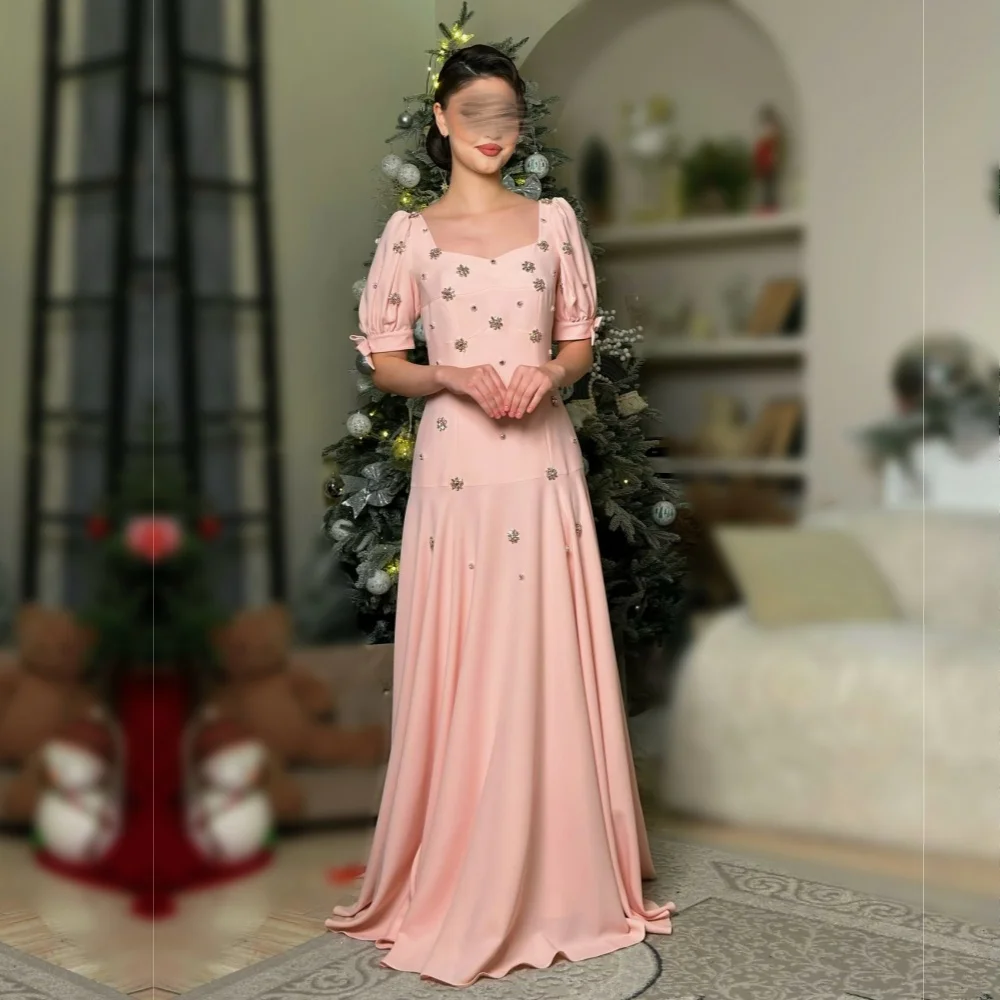 Maßgeschneiderte Glitzer-Strasssteine mit quadratischem Ausschnitt, A-Linie, lange Kleider, Grace-Abendkleid, Party, maßgeschneiderter Anlass, Vestidos de Fiesta