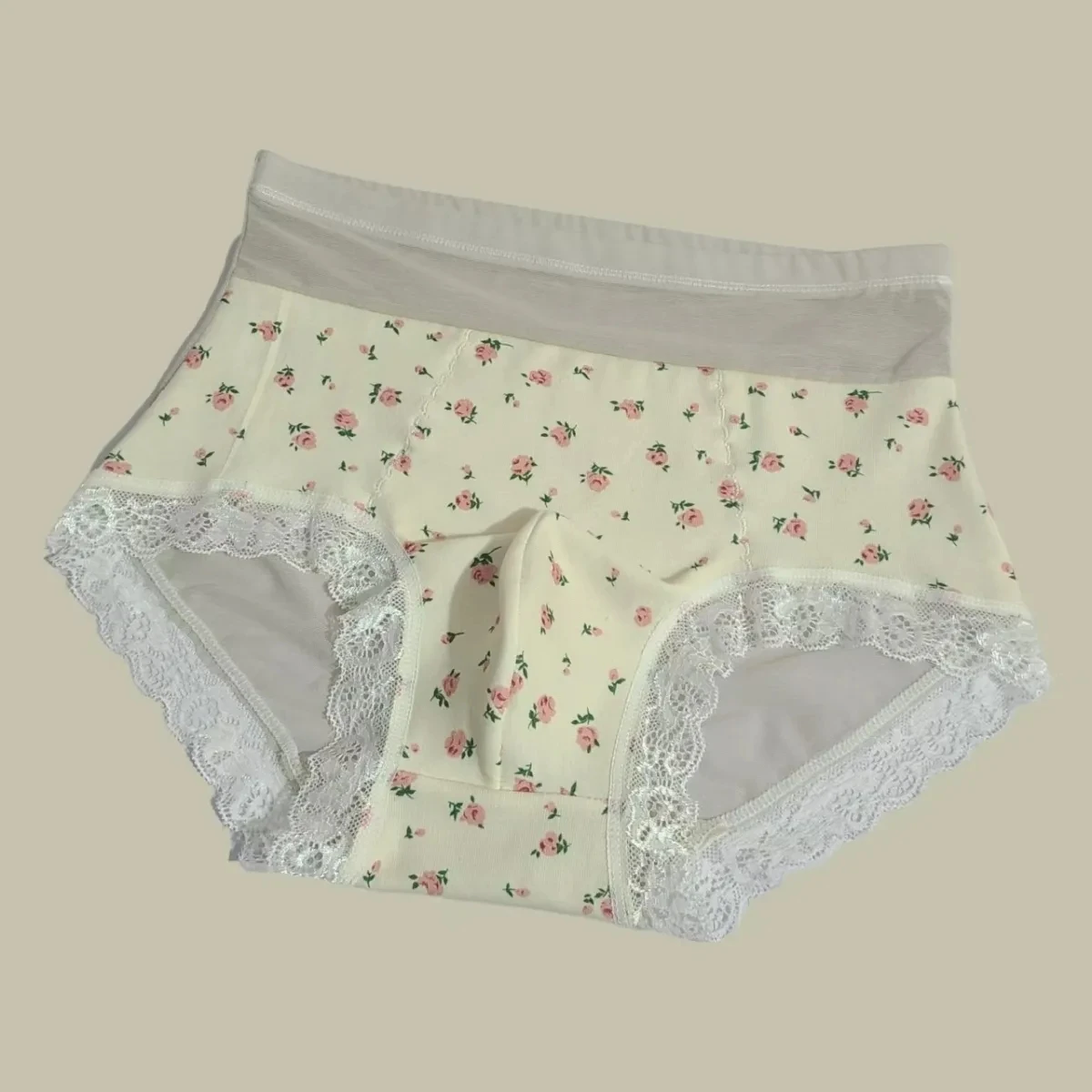 رجل صناعة يدوية مرونة القطن لينة عالية الخصر الأزهار الطباعة سراويل سيسي انظر من خلال شبكة الدانتيل ملخصات عرض حي زي