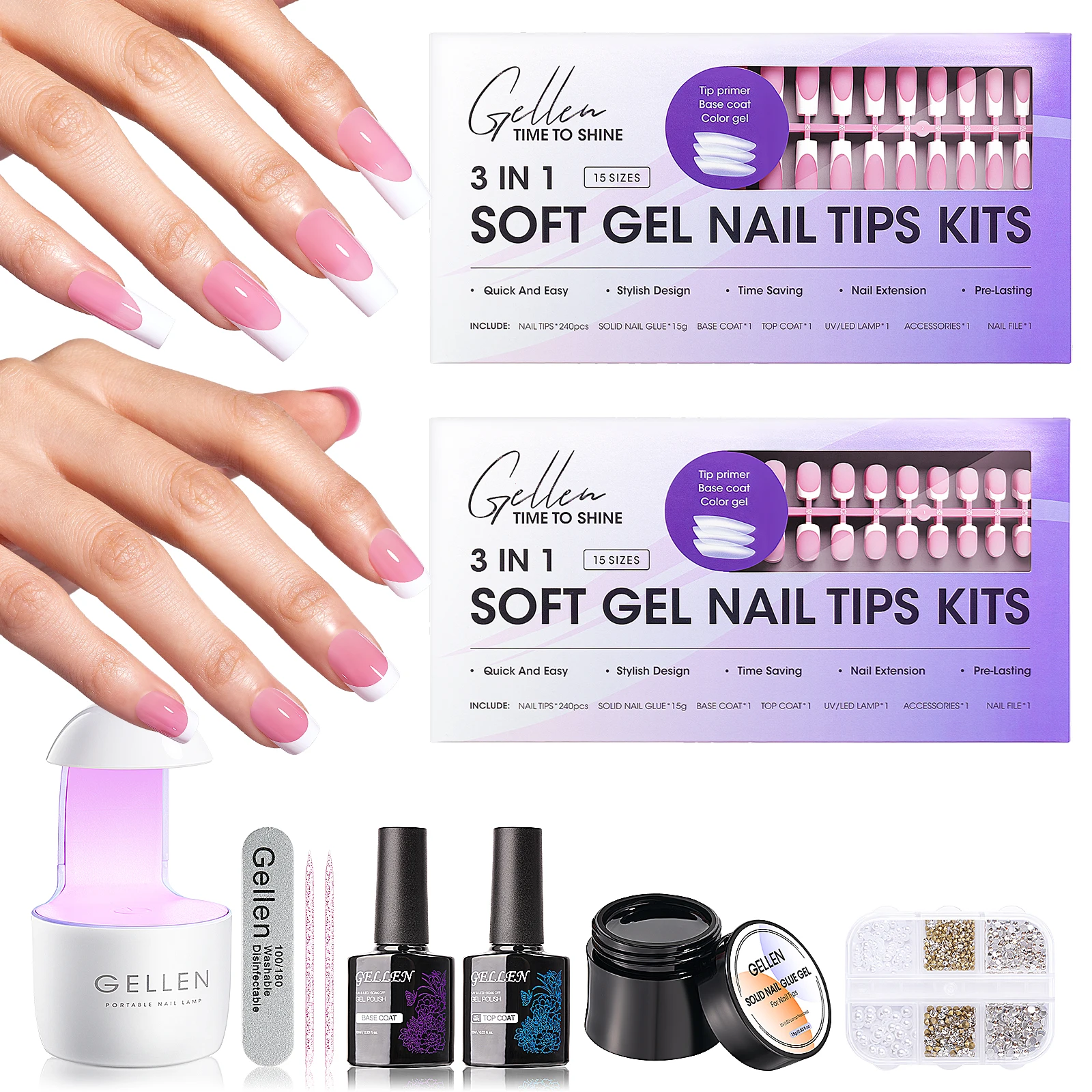 

GELLEN 240pcs French Tip Press on Nails Full Cover Long Short Pink False Nail Set Manicure Art Glue DIY Extension Kit Women