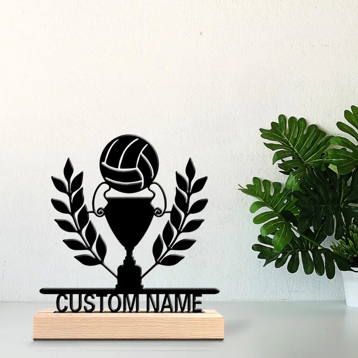 1pc Simple trophy Custom Name Metal Statue Iron Ornament Art Crafts With Wood Base Iron Statue With Wood Base Home Table