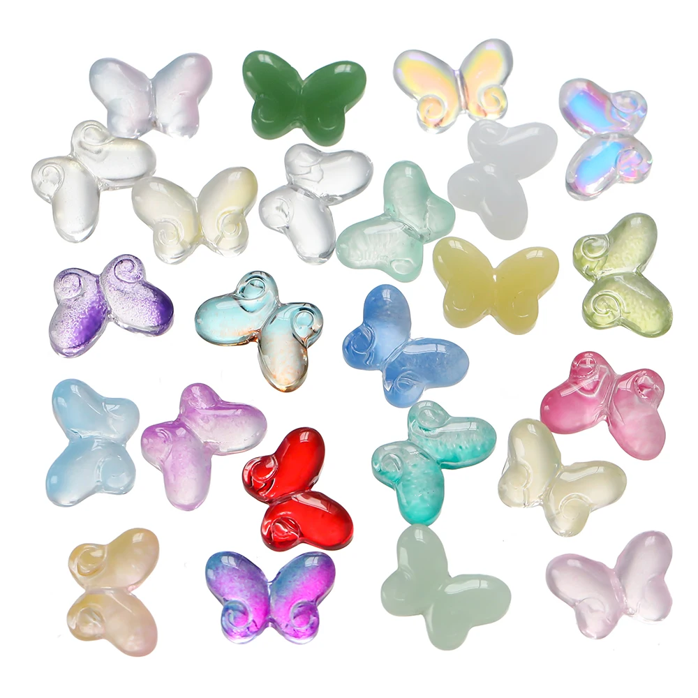 10 stücke 14,5mm allmähliche Farbe niedlichen Schmetterling Glasperlen kleine lose Abstand halter Perlen für Halskette Armband DIY Schmuck machen Ergebnisse