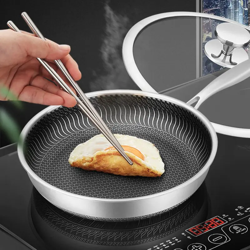 Stainless Steel Frying Pan for Induction Cooktop Gas Stove, Non Coated Skillet for Steak Eggs, Durable Cookware