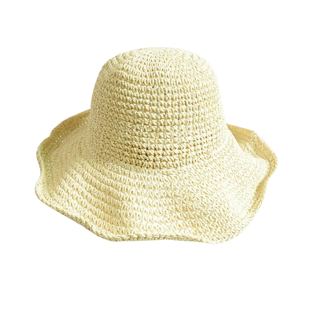 Versatile Foldable Straw Hat Summer Travel Sunscreen Sun Hat Seaside Beach Hat(Beige)