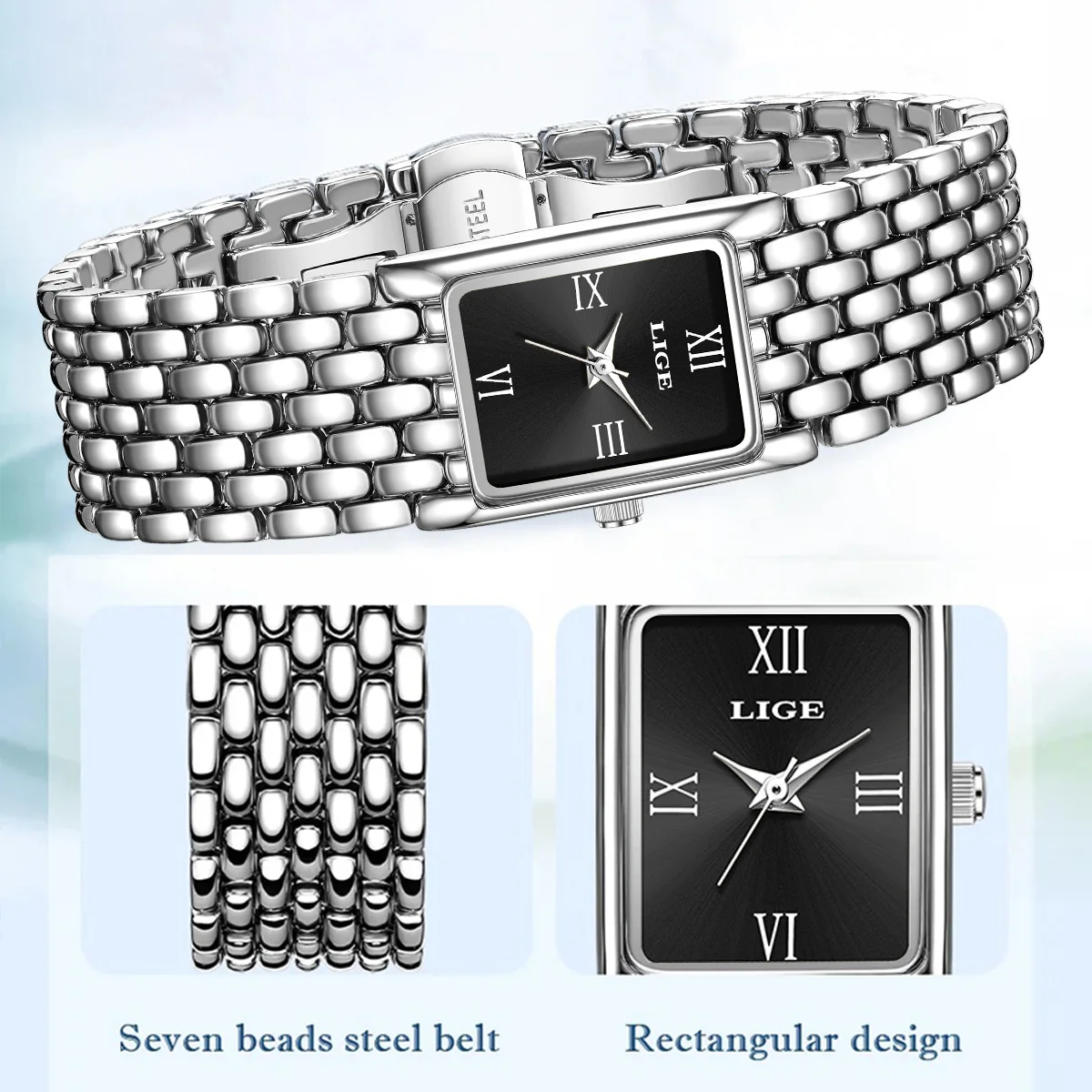 LIGE женские кварцевые часы, роскошный ремешок из нержавеющей стали, спортивные женские часы на открытом воздухе, водонепроницаемые квадратные женские часы, повседневные часы