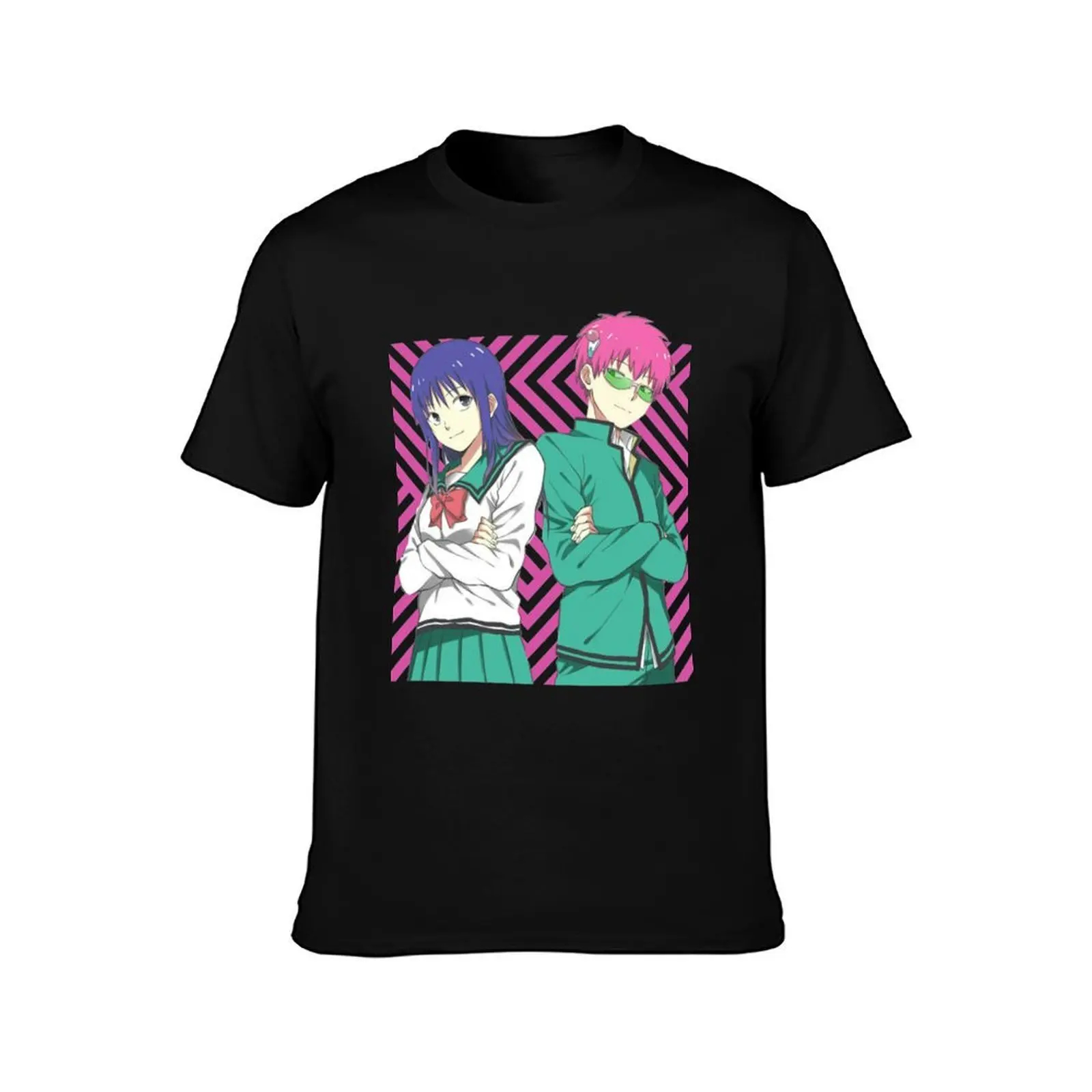 Saiki K T-Shirt, Summer Casual Cotton Tee, Oversized Streetwear Tops, Vintage Graphic Print, Loose Fit Short Sleeve, 100% Cotton