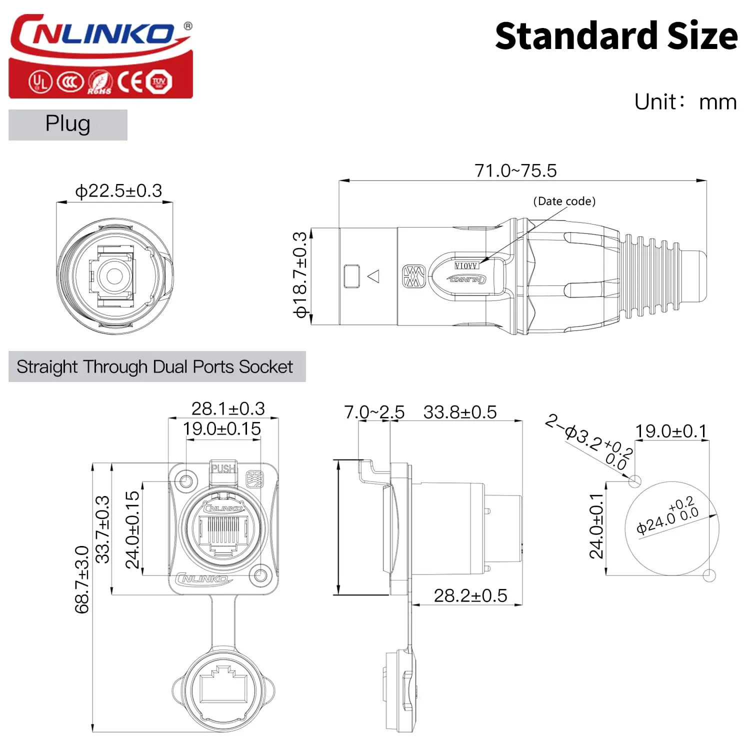 CNLINKO IP65 Waterproof Outdoor RJ45 Connector - UL/TUV Certified Heavy-Duty Metal Housing 8-Pin Ethernet Socket Favorable Price