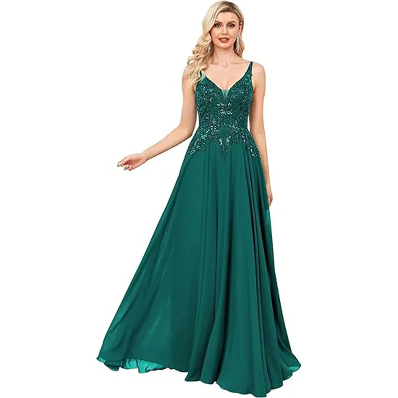 

Suspenders Sleeveless Temperament Solid Bridesmaid Dress Slim Waist A-line Applique Graduation Dress Vestido Fiesta