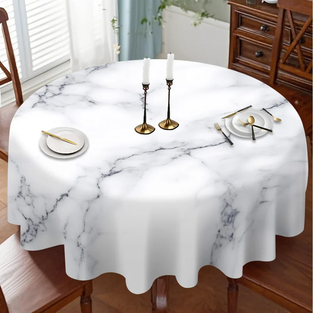 One white marble circular tablecloth, specially designed for seasonal dining.xzj